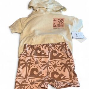 Grayson Mini Beige Hoodie and Brown Patterned Shorts Set